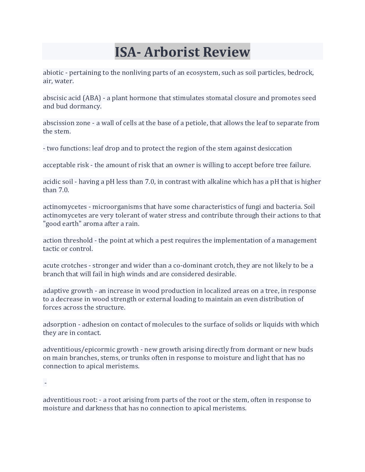 Preview image for ISA- Arborist Review Questions And Answers